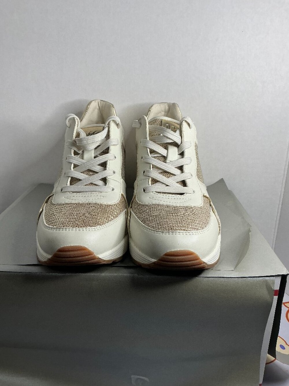 Michael Kors Jesse Metallic Stretch Knit Trainer Shoes Size 6.5